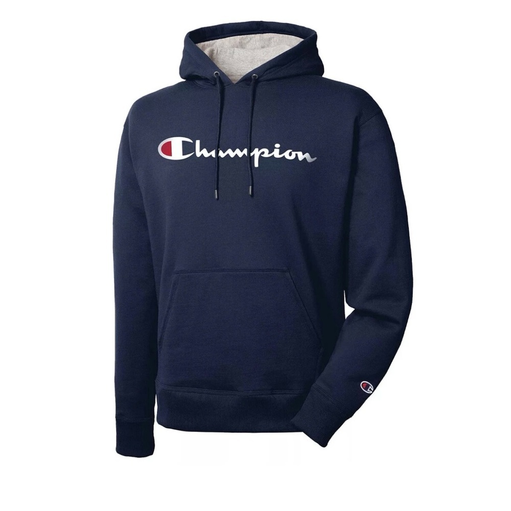 Champion Men’s Powerblend Graphic Hoodie in Navy